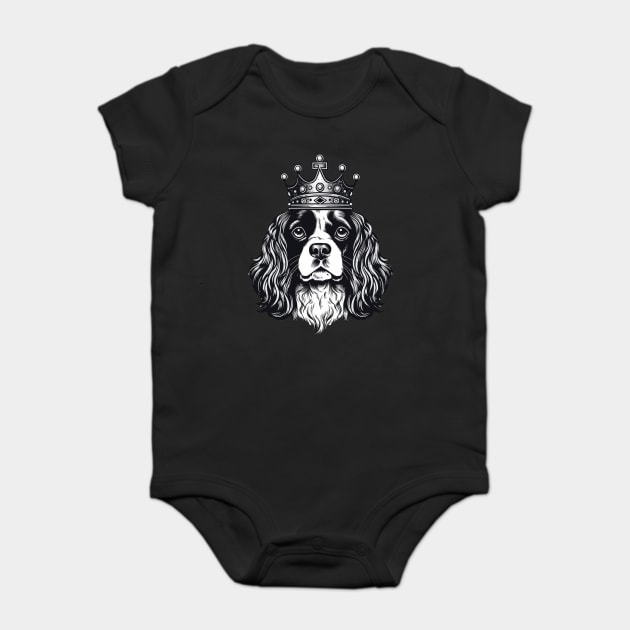 Cavalier King Charles Spaniel Dog wearing a crown Baby Bodysuit by logiamerch